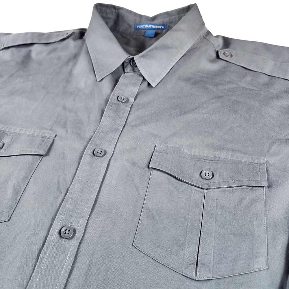 Port Authority Mens Gray Long Sleeve Button Up Shirt Two‎ Pocket Detail Size 3XL